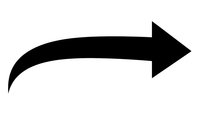 Black curved arrow pointing right on white background isolated for graphic design and presentation use.