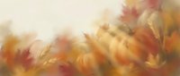Autumn harvest pumpkins and maple leaves in warm orange and gold tones create seasonal fall atmosphere for thanksgiving decorations and holiday designs.
