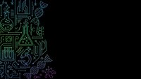 Science technology outline icons on black background with copy space for text and design projects.