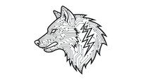 Wolf head profile with detailed line art and geometric patterns isolated on white background for tattoo designs and decorative artwork.