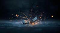 Dramatic water splash with glowing golden sparks and light trails against dark background, creating atmospheric mood for creative projects.