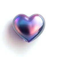 Metallic holographic heart shape with iridescent pink and blue gradient effect on white background, isolated design element for Valentine's day and romantic projects.