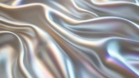Luxurious silver silk fabric with smooth waves and soft folds creating elegant texture. Iridescent metallic surface reflects light with subtle rainbow effect. Suitable for fashion and luxury backgrounds.
