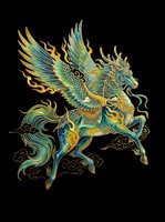 Majestic winged horse with golden teal ornate details, isolated on transparent background, ready for t-shirts, stickers, print on demand, and sublimation.