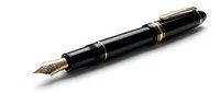 Elegant black fountain pen with gold accents and nib, isolated on white background, suitable for business, writing, stationery design, and professional branding projects.