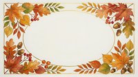 Autumn foliage frame with fall leaves, berries, and branches in warm orange, gold, and red tones surrounding blank oval center space for text or design.