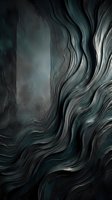 Flowing liquid metal waves in shades of charcoal, teal, and silver create an elegant abstract composition with dimensional texture and movement for modern design projects.
