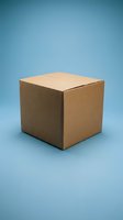 Closed cardboard box with corrugated kraft paper isolated on blue background, ready for packaging, shipping, storage, and product mockup design applications.