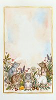 Watercolor frame with cute mice, flowers and hearts on textured paper background for greeting cards, invitations and stationery design.