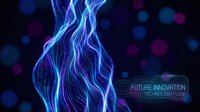 Futuristic blue energy waves flowing upward with glowing lines and particles on dark background for technology and innovation concepts.