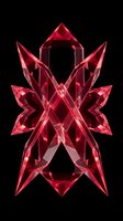 Symmetrical red crystal star shape with sharp geometric facets and luminous glow effect isolated on black background, suitable for graphic design, digital art, and decorative applications.