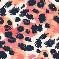 Abstract leopard print pattern in coral pink, peach and navy blue colors on white background. Seamless repeat design for fashion, textiles and wallpaper.