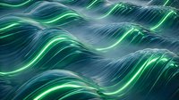 Glowing neon green and blue wavy lines flowing across dark background, creating modern digital motion effect for tech, gaming, and contemporary design projects.