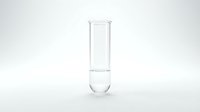 Clear glass test tube filled halfway with water, isolated on white background for laboratory, scientific research, and educational design use.