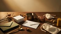 Vintage apothecary workspace with mortar pestle, dried herbs, handwritten recipes, brass scales and natural ingredients on wooden table for herbal medicine preparation.