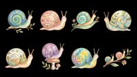 Decorative snails with ornate patterned shells isolated on transparent background, ready for clipart, t-shirt design, stickers, sublimation and print-on-demand projects.
