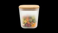 Frosted glass storage jar with bamboo lid filled with colorful vegetables, isolated on transparent background, ready for stickers, print on demand, and T-shirt design use.