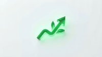 Green upward arrow with leaf elements symbolizing sustainable growth, eco-friendly business development, and environmental progress for corporate and marketing applications.