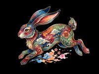 Ornate decorative rabbit with vibrant floral patterns and colorful flourishes, isolated on transparent background. Ready for t-shirts, stickers, clipart, sublimation, and print-on-demand designs.