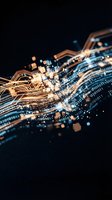 Abstract digital data stream with glowing particles and binary code flowing through cyberspace representing modern technology and information transfer.