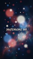 Independence Day celebration background with patriotic red white blue stars and bokeh lights for American holiday festivities and social media posts.
