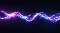 Glowing neon purple and blue light waves flowing horizontally on dark background, abstract energy stream effect with smooth motion trails and luminous glow.