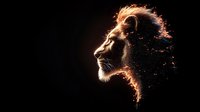 Glowing profile silhouette of mature Caucasian man with beard against dark background, illuminated by golden light particles creating dramatic ethereal effect.