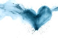 Blue watercolor heart with paint splashes and brush strokes on white background for romantic designs, wedding invitations and love-themed projects.