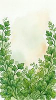 Watercolor herb border frame with parsley leaves and botanical foliage on cream background, isolated design element for culinary, cooking, recipe, menu, and organic food packaging projects.