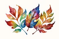 Vibrant watercolor autumn leaves in rainbow colors featuring red, orange, blue and purple hues on white background, artistic botanical illustration for seasonal designs.