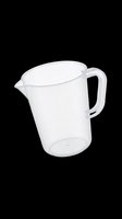 Clear plastic measuring pitcher with handle and pouring spout, isolated on transparent background. Ready for kitchen, cooking, baking designs, clipart, print-on-demand products, and sublimation projects.