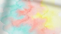 Soft pastel watercolor background with flowing turquoise, coral pink and yellow hues blending organically. Abstract artistic texture for creative projects.