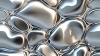 Metallic silver organic shapes create flowing abstract pattern with liquid chrome effect and smooth curved surfaces. Futuristic luxury background for modern design.