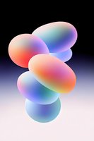 Abstract colorful gradient spheres and oval shapes floating against dark background, creating modern digital art composition for tech or creative projects.