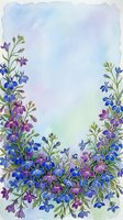Watercolor floral border with blue and purple wildflowers on soft pastel background, copy space for greeting cards and invitations.