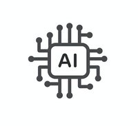 Minimalist AI processor chip icon with circuit connections on white background, isolated design element for technology and artificial intelligence concepts.