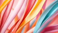 Vibrant curved lines in soft pastel colors create dynamic abstract composition with pink, orange, and turquoise tones flowing diagonally across frame.