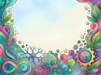 Colorful whimsical border frame with ornamental swirls, stars, and decorative elements on isolated white background. Ideal for greeting cards, invitations, posters, and creative design projects.