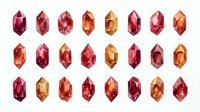 Gemstones and crystals in shades of red, pink, orange and amber isolated on white background. Suitable for jewelry design, luxury branding, gemstone catalogs and decorative applications.