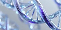 Glowing blue and purple DNA helix structure in close-up view, representing genetic research, biotechnology, and medical science advancement.