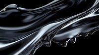 Elegant black liquid with glossy waves and droplets flowing against dark background, creating dramatic contrast and smooth curves.
