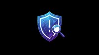 Blue security shield with exclamation mark and magnifying glass, isolated on transparent background, ready for T-shirts, stickers, clipart, and print on demand designs.