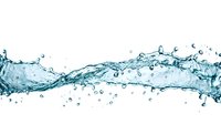 Dynamic blue water splash with droplets isolated on white background, flowing wave motion capturing freshness and purity.