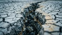 Cracked, parched earth with deep fissure caused by severe drought and soil desiccation, suitable for environmental and climate change concepts.