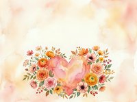 Watercolor heart surrounded by roses and flowers on soft pastel background for romantic wedding invitations and Valentine's Day greeting cards.