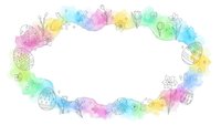 Colorful watercolor frame with delicate line art florals and geometric shapes on white background, ready for text overlay and creative design projects.