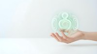 Hands holding glowing green spiral orb with swirling energy patterns, isolated on white background for wellness, technology, and innovation design projects.
