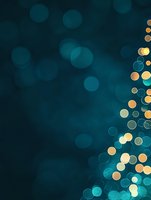 Abstract festive background with blurred golden and turquoise bokeh lights forming diagonal pattern on dark teal backdrop, creating magical holiday atmosphere.