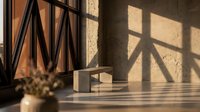 Minimalist concrete podium with geometric shadows on textured wall background for product display and branding presentations in modern interior design.
