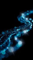 Abstract blue light particles flowing in dynamic wave pattern on black background for digital technology and data visualization concepts.